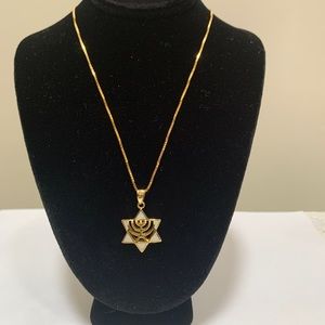 Yellow Gold Platted White Opal Jewish Star Sterling Set - NEW
